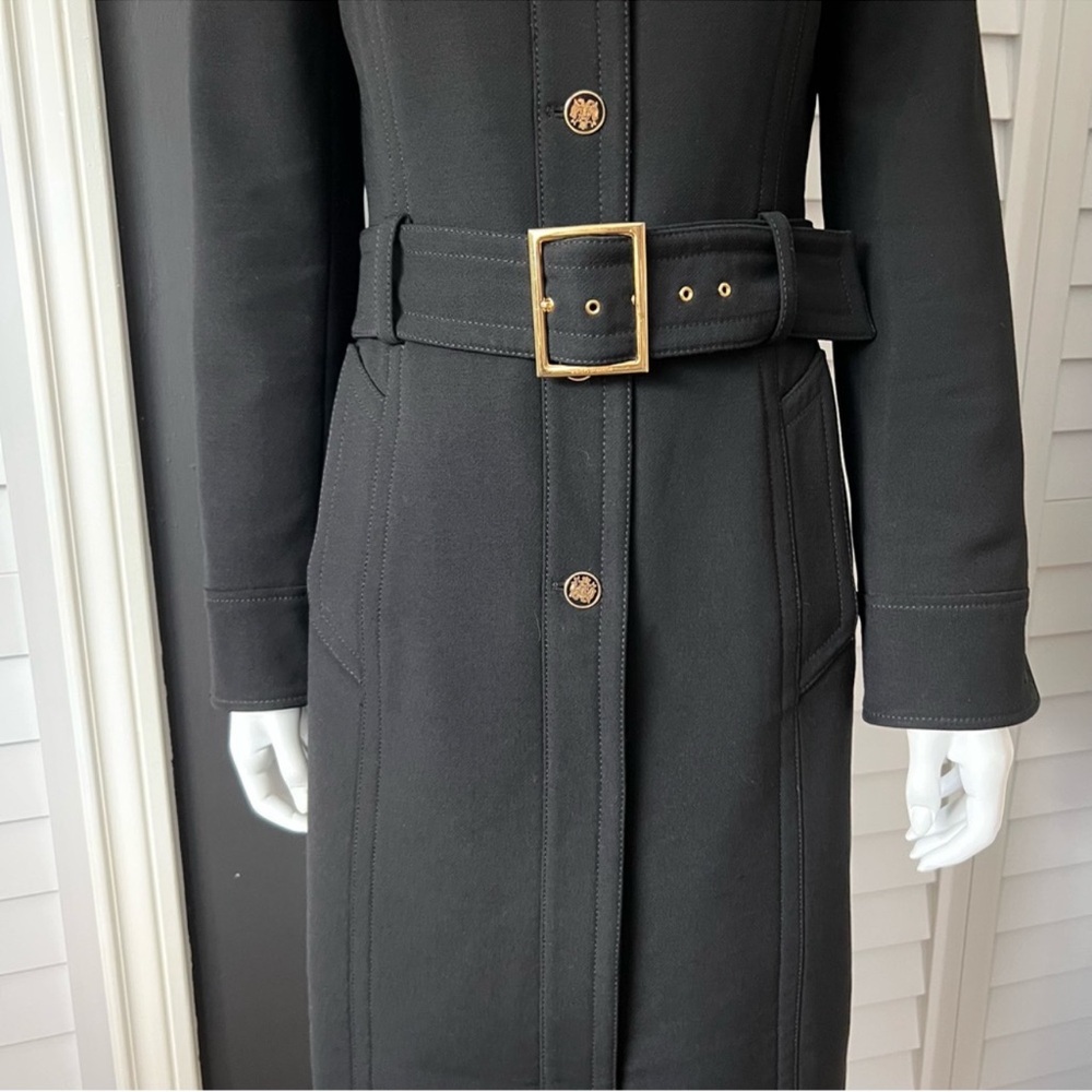 Vintage Dolce & Gabbana Wool Coat Black Gold Button Belted High Collar IT44 US 8 - Picture 7 of 16